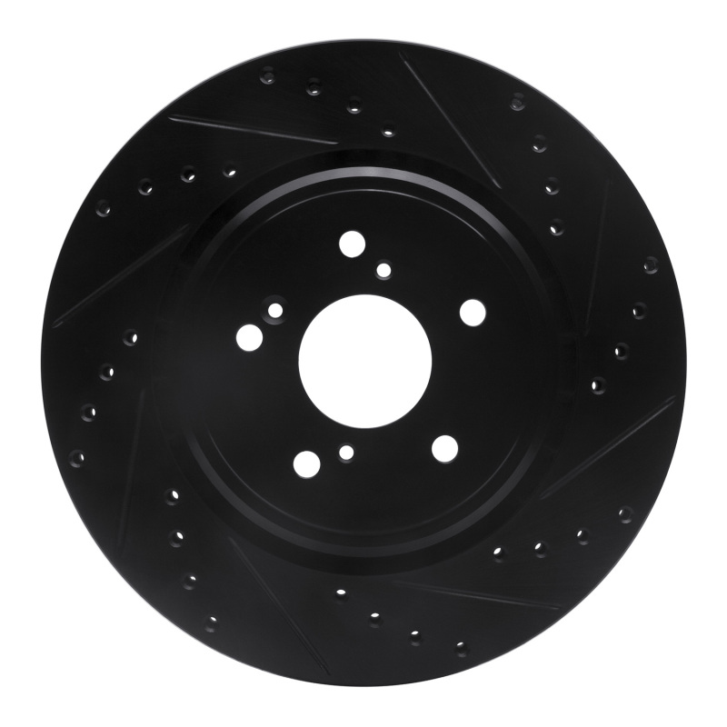 Acura MDX Brake Rotor (1) - Front Right - R1 Concepts - Drilled & Slotted - Black - `14-`20